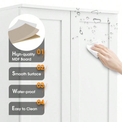 Storage Cabinet with Two Doors Bathroom, Office, Adjustable Shelf, MDF Board, White Old Sku: WF302824AAK
