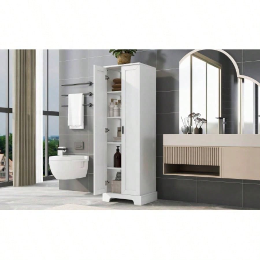 Storage Cabinet with Two Doors Bathroom, Office, Adjustable Shelf, MDF Board, White Old Sku: WF302824AAK