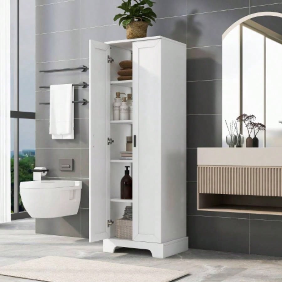 Storage Cabinet with Two Doors Bathroom, Office, Adjustable Shelf, MDF Board, Black
