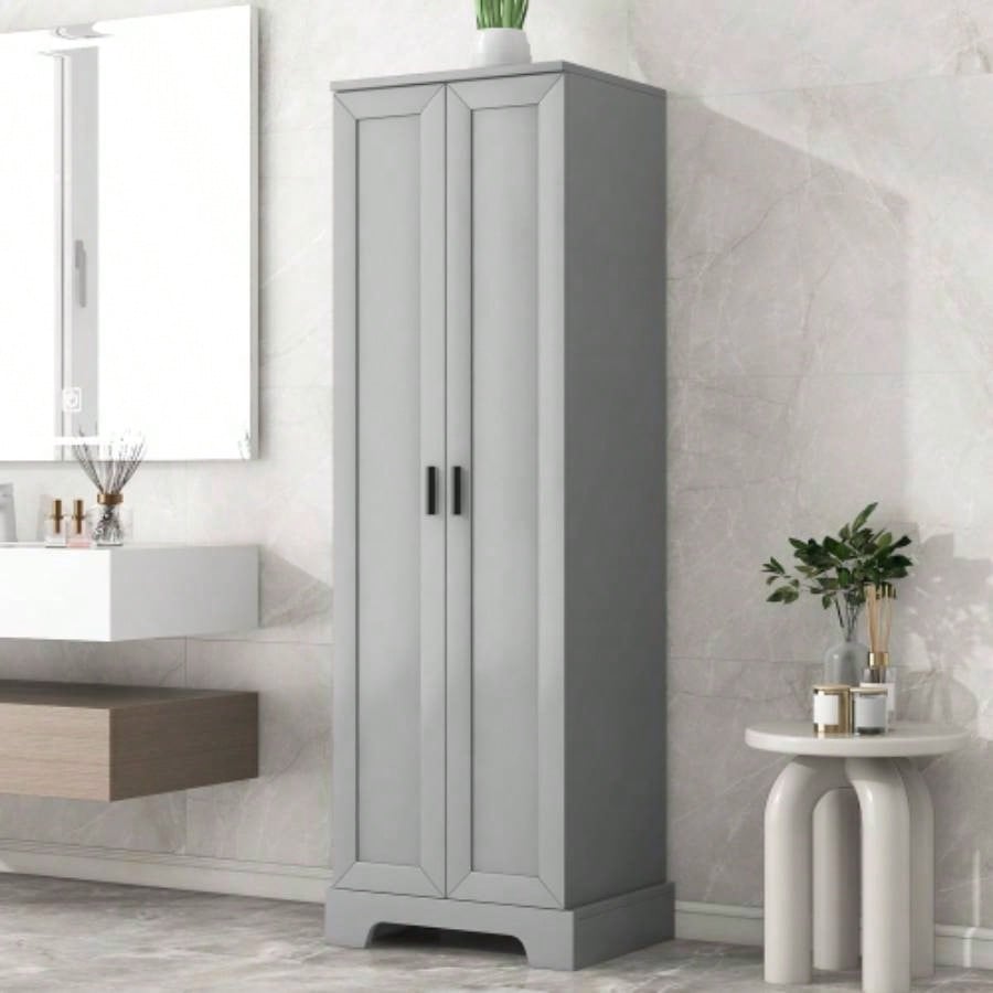 Storage Cabinet with Two Doors Bathroom, Office, Adjustable Shelf, MDF Board, Black