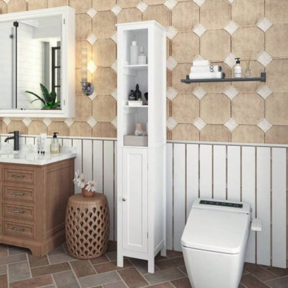 66.92 Tall Bathroom Storage Cabinet with Adjustable Shelves, Slim 1 Doors Freestanding Cabinet with Anti - Tip, Open compartments, Home, Small Spaces, Bathroom, Kitchen, Living Room, White