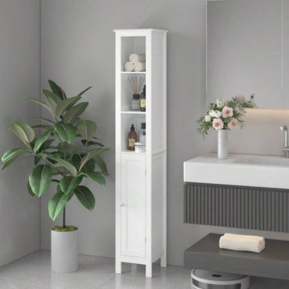 66.92 Tall Bathroom Storage Cabinet with Adjustable Shelves, Slim 1 Doors Freestanding Cabinet with Anti - Tip, Open compartments, Home, Small Spaces, Bathroom, Kitchen, Living Room, White