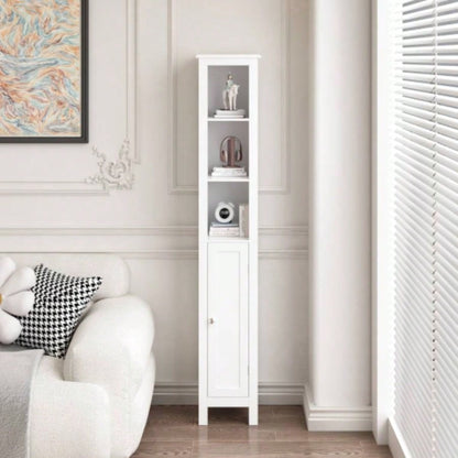 66.92 Tall Bathroom Storage Cabinet with Adjustable Shelves, Slim 1 Doors Freestanding Cabinet with Anti - Tip, Open compartments, Home, Small Spaces, Bathroom, Kitchen, Living Room, White