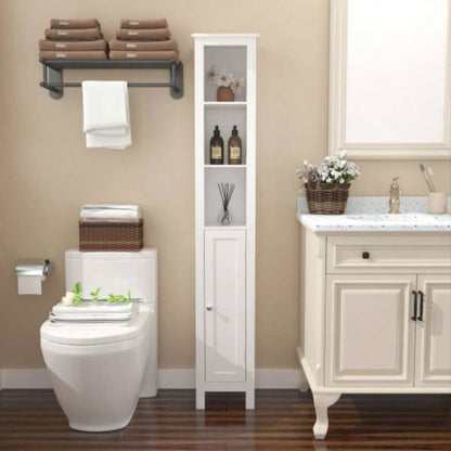 66.92 Tall Bathroom Storage Cabinet with Adjustable Shelves, Slim 1 Doors Freestanding Cabinet with Anti - Tip, Open compartments, Home, Small Spaces, Bathroom, Kitchen, Living Room, White