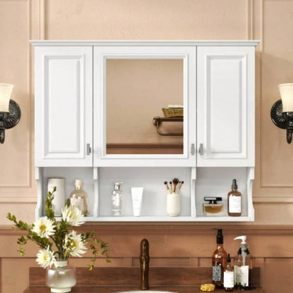 35x 28 Wall Mounted Bathroom Medicine Cabinet, Modern Bathroom Wall Cabinet with Mirror, Mirror Cabinet with Open Shelves