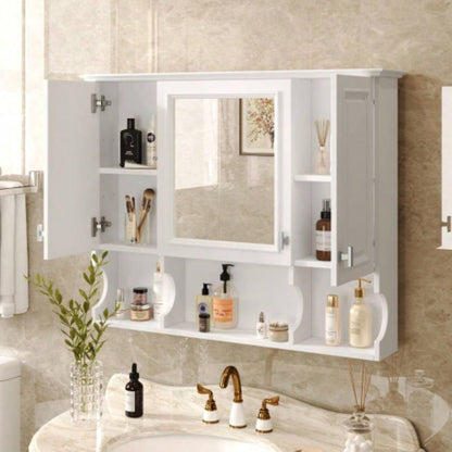 35x 28 Wall Mounted Bathroom Medicine Cabinet, Modern Bathroom Wall Cabinet with Mirror, Mirror Cabinet with Open Shelves