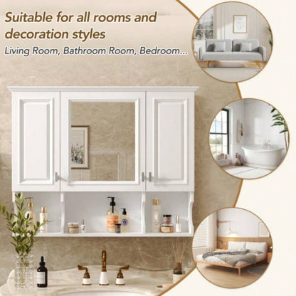 35x 28 Wall Mounted Bathroom Medicine Cabinet, Modern Bathroom Wall Cabinet with Mirror, Mirror Cabinet with Open Shelves