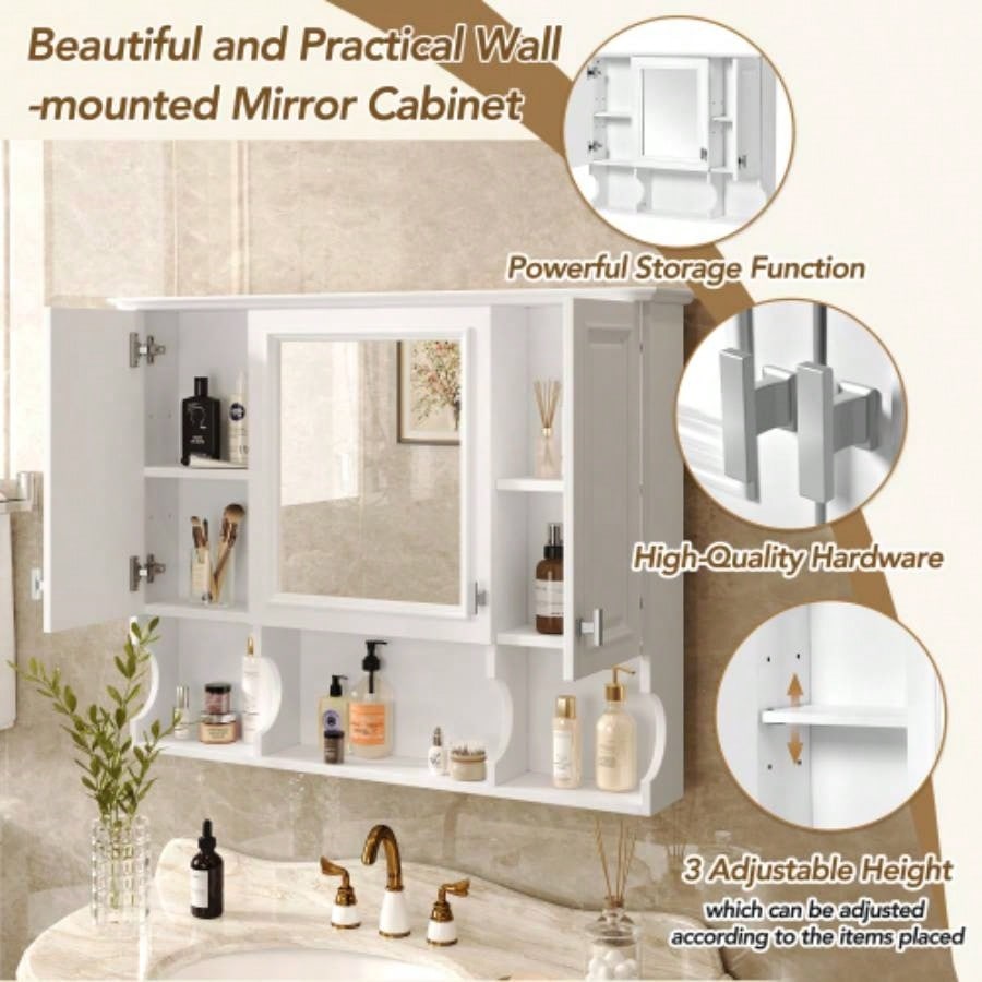 35x 28 Wall Mounted Bathroom Medicine Cabinet, Modern Bathroom Wall Cabinet with Mirror, Mirror Cabinet with Open Shelves