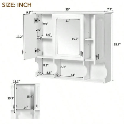 35x 28 Wall Mounted Bathroom Medicine Cabinet, Modern Bathroom Wall Cabinet with Mirror, Mirror Cabinet with Open Shelves