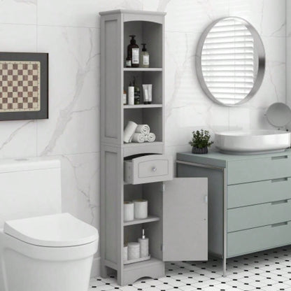 Tall Bathroom Cabinet, Freestanding Storage Cabinet with Drawer, MDF Board, Adjustable Shelf, White