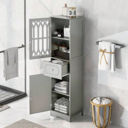 Tall Bathroom Cabinet, Freestanding Storage Cabinet with Drawer and Doors, MDF Board, Acrylic Door, Adjustable Shelf, White