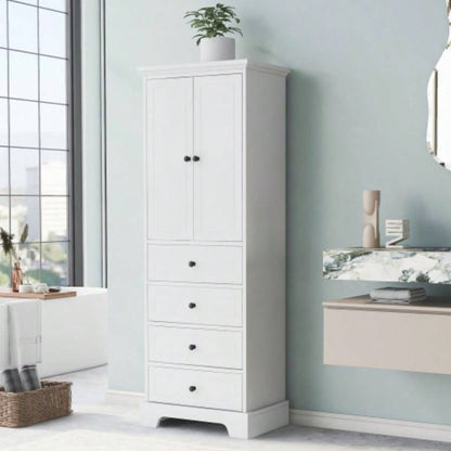Storage Cabinet with 2 Doors and 4 Drawers Bathroom, Office, Adjustable Shelf, MDF Board with Painted, White