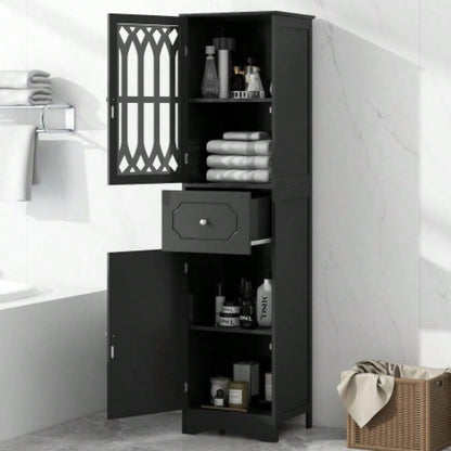 Tall Bathroom Cabinet, Freestanding Storage Cabinet with Drawer and Doors, MDF Board, Acrylic Door, Adjustable Shelf, White