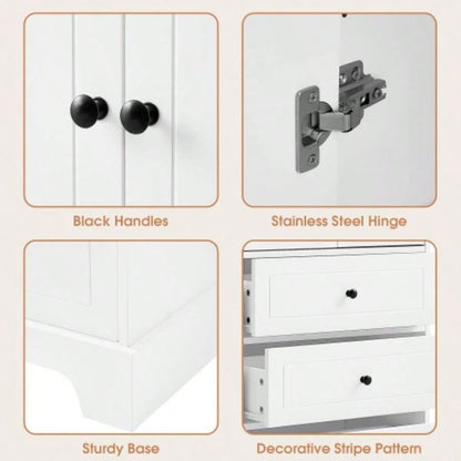 Storage Cabinet with 2 Doors and 4 Drawers Bathroom, Office, Adjustable Shelf, MDF Board with Painted, White