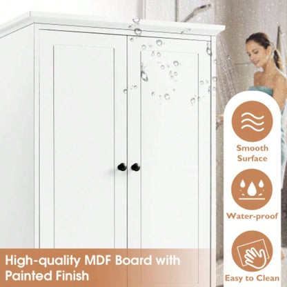 Storage Cabinet with 2 Doors and 4 Drawers Bathroom, Office, Adjustable Shelf, MDF Board with Painted, White