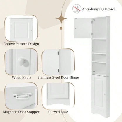 Multi - Functional Corner Cabinet Tall Bathroom Storage Cabinet with Two Doors and Adjustable Shelves, Open Shelf, WhiteOld Sku: WF294602AAK