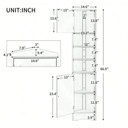 Multi - Functional Corner Cabinet Tall Bathroom Storage Cabinet with Two Doors and Adjustable Shelves, Open Shelf, WhiteOld Sku: WF294602AAK