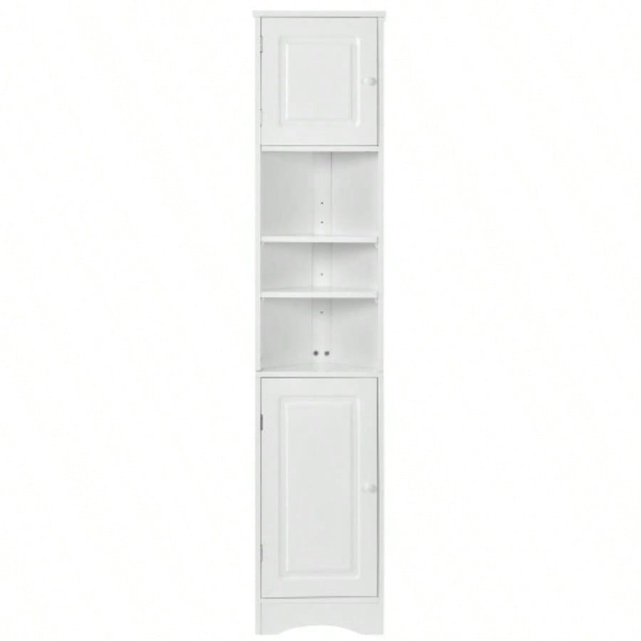 Multi - Functional Corner Cabinet Tall Bathroom Storage Cabinet with Two Doors and Adjustable Shelves, Open Shelf, WhiteOld Sku: WF294602AAK