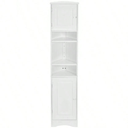 Multi - Functional Corner Cabinet Tall Bathroom Storage Cabinet with Two Doors and Adjustable Shelves, Open Shelf, WhiteOld Sku: WF294602AAK