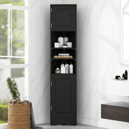 Multi - Functional Corner Cabinet Tall Bathroom Storage Cabinet with Two Doors and Adjustable Shelves, Open Shelf, WhiteOld Sku: WF294602AAK
