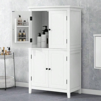 Elegant Bathroom Floor Storage Cabinet, Bathroom Storage Unit, Freestanding Cabinet with 4 Doors, Adjustable Shelves, Adaptable Shelves, Black