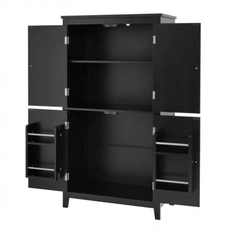 Elegant Bathroom Floor Storage Cabinet, Bathroom Storage Unit, Freestanding Cabinet with 4 Doors, Adjustable Shelves, Adaptable Shelves, Black