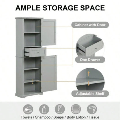 Tall Bathroom Storage Cabinet, Freestanding Storage Cabinet with Drawer and Adjustable Shelf, MDF Board with Painted, Old Sku: WF312727AAE