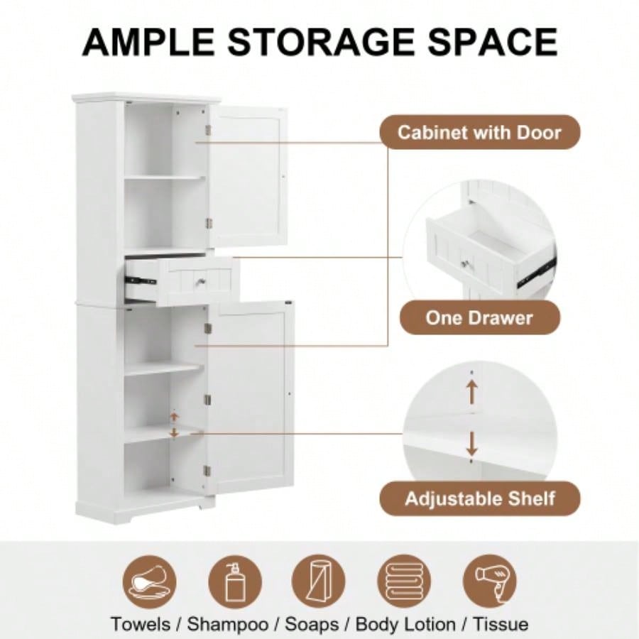 Tall Bathroom Storage Cabinet, Freestanding Storage Cabinet with Drawer and Adjustable Shelf, MDF Board with Painted, White Old Sku: WF312727AAK