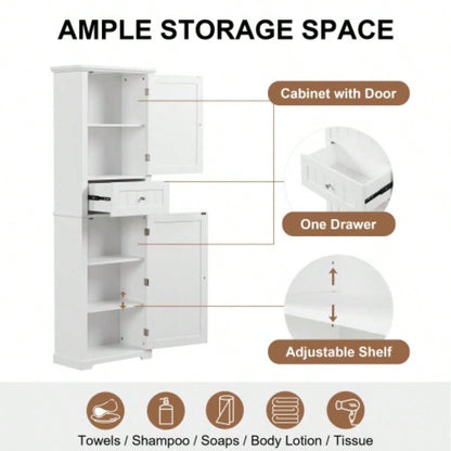 Tall Bathroom Storage Cabinet, Freestanding Storage Cabinet with Drawer and Adjustable Shelf, MDF Board with Painted, White Old Sku: WF312727AAK