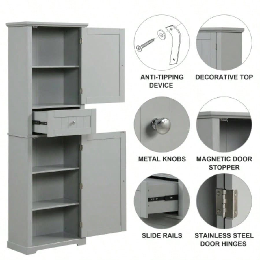 Tall Bathroom Storage Cabinet, Freestanding Storage Cabinet with Drawer and Adjustable Shelf, MDF Board with Painted, Old Sku: WF312727AAE