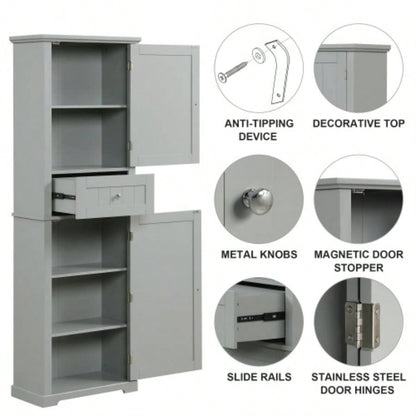 Tall Bathroom Storage Cabinet, Freestanding Storage Cabinet with Drawer and Adjustable Shelf, MDF Board with Painted, Old Sku: WF312727AAE