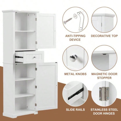 Tall Bathroom Storage Cabinet, Freestanding Storage Cabinet with Drawer and Adjustable Shelf, MDF Board with Painted, White Old Sku: WF312727AAK