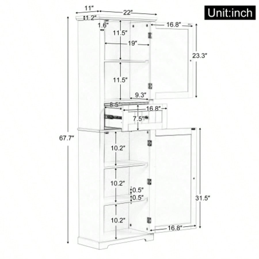 Tall Bathroom Storage Cabinet, Freestanding Storage Cabinet with Drawer and Adjustable Shelf, MDF Board with Painted, White Old Sku: WF312727AAK