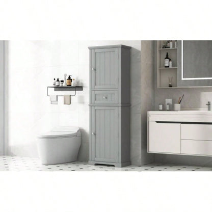 Tall Bathroom Storage Cabinet, Freestanding Storage Cabinet with Drawer and Adjustable Shelf, MDF Board with Painted, Old Sku: WF312727AAE