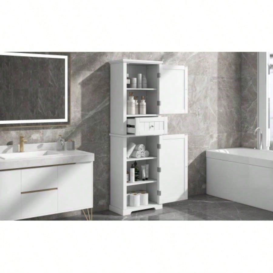 Tall Bathroom Storage Cabinet, Freestanding Storage Cabinet with Drawer and Adjustable Shelf, MDF Board with Painted, White Old Sku: WF312727AAK