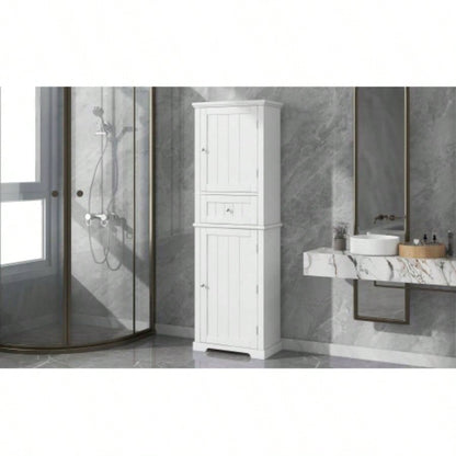 Tall Bathroom Storage Cabinet, Freestanding Storage Cabinet with Drawer and Adjustable Shelf, MDF Board with Painted, White Old Sku: WF312727AAK