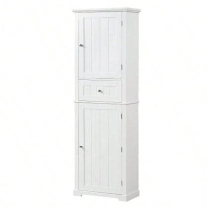 Tall Bathroom Storage Cabinet, Freestanding Storage Cabinet with Drawer and Adjustable Shelf, MDF Board with Painted, White Old Sku: WF312727AAK