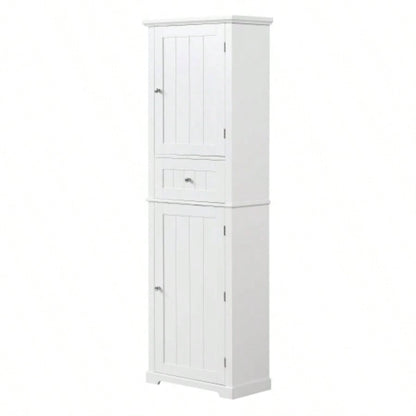 Tall Bathroom Storage Cabinet, Freestanding Storage Cabinet with Drawer and Adjustable Shelf, MDF Board with Painted, White Old Sku: WF312727AAK