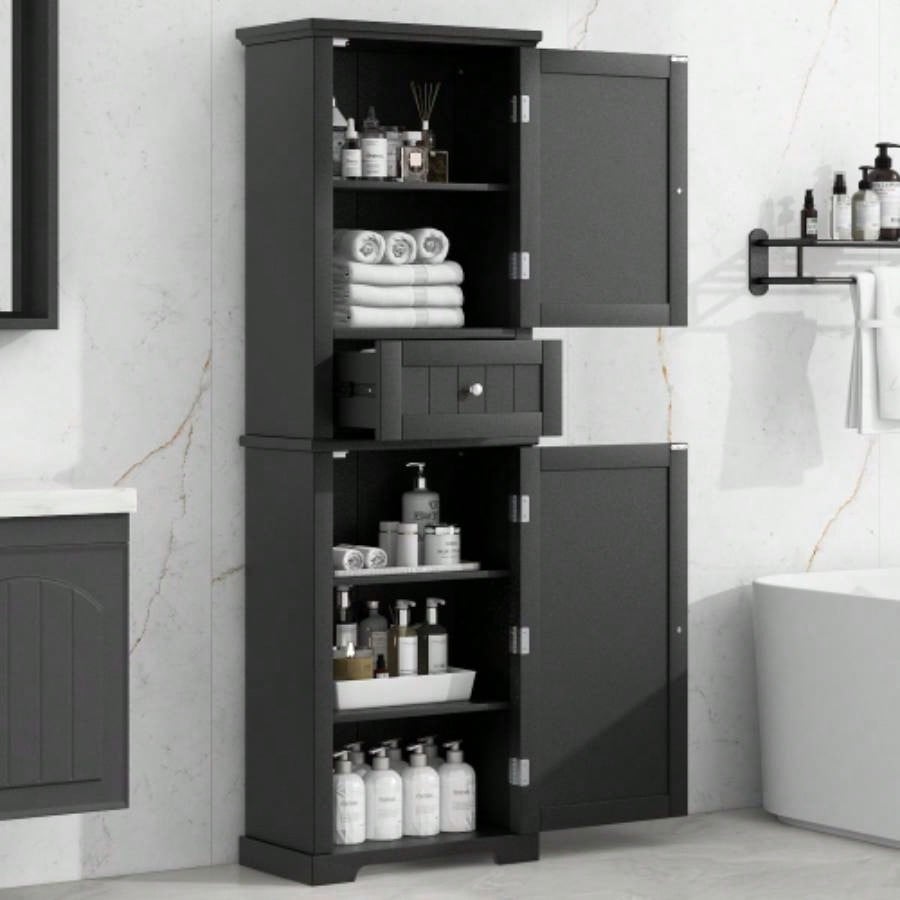 Tall Bathroom Storage Cabinet, Freestanding Storage Cabinet with Drawer and Adjustable Shelf, MDF Board with Painted, Old Sku: WF312727AAE
