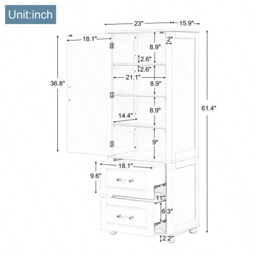 Tall Bathroom Storage Cabinet, Freestanding Storage Cabinet with Two Drawers and Adjustable Shelf, MDF Board with Painted, White Old Sku: WF312728AAK