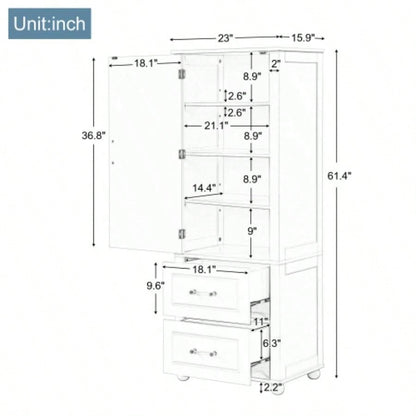 Tall Bathroom Storage Cabinet, Freestanding Storage Cabinet with Two Drawers and Adjustable Shelf, MDF Board with Painted, White Old Sku: WF312728AAK