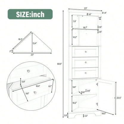 White Tall Cabinet with 3 Drawers and Adjustable Shelves Bathroom, Kitchen or Living Room, MDF Board with Painted Old SKU: WF298150AAK
