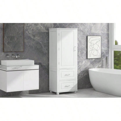 Tall Bathroom Storage Cabinet, Freestanding Storage Cabinet with Two Drawers and Adjustable Shelf, MDF Board with Painted, White Old Sku: WF312728AAK