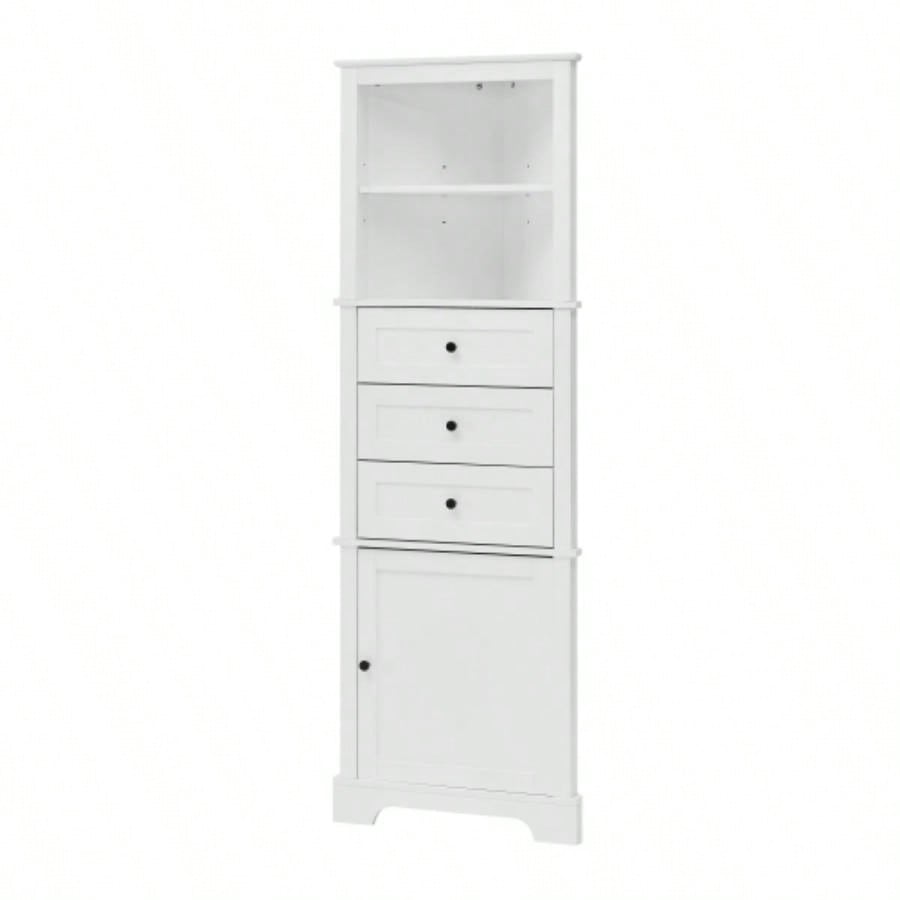 White Tall Cabinet with 3 Drawers and Adjustable Shelves Bathroom, Kitchen or Living Room, MDF Board with Painted Old SKU: WF298150AAK
