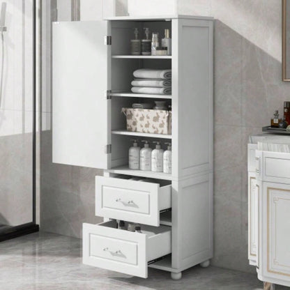 Tall Bathroom Storage Cabinet, Freestanding Storage Cabinet with Two Drawers and Adjustable Shelf, MDF Board with Painted, White Old Sku: WF312728AAK