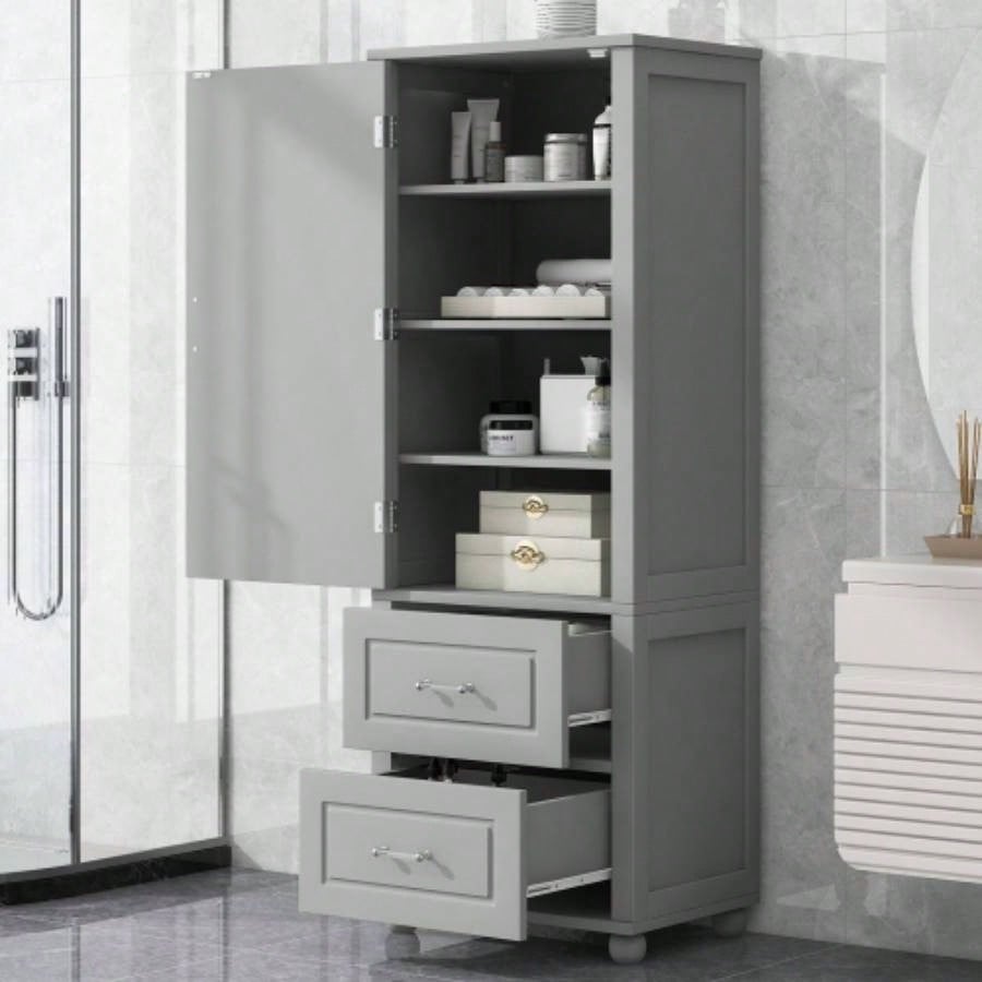 Tall Bathroom Storage Cabinet, Freestanding Storage Cabinet with Two Drawers and Adjustable Shelf, MDF Board with Painted, White Old Sku: WF312728AAK