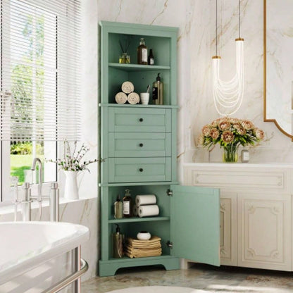 White Tall Cabinet with 3 Drawers and Adjustable Shelves Bathroom, Kitchen or Living Room, MDF Board with Painted Old SKU: WF298150AAK