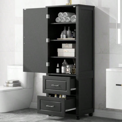 Tall Bathroom Storage Cabinet, Freestanding Storage Cabinet with Two Drawers and Adjustable Shelf, MDF Board with Painted, White Old Sku: WF312728AAK