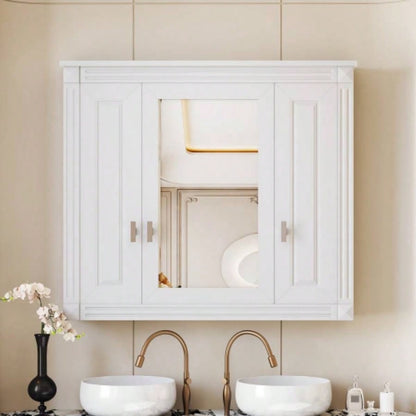 Bathroom Wall Cabinet with Mirror, Wall Mounted Medicine Cabinet with 4 Shelves, Mirrored Door Over Toilet Storage Cabinet, White