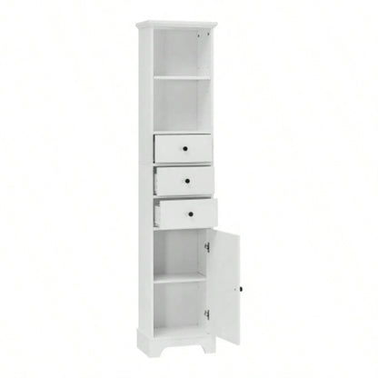 White Tall Bathroom Cabinet, Freestanding Storage Cabinet with 3 Drawers and Adjustable Shelf, MDF Board with Painted